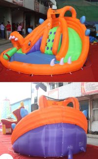 מתנפח מים QW086 JUMPY ענק מגלשת מים כפולה + בריכה + רובה מים מובנה  מתנפח מים דינוזאור | אבי שושן החוויה אבי שושן החוויה