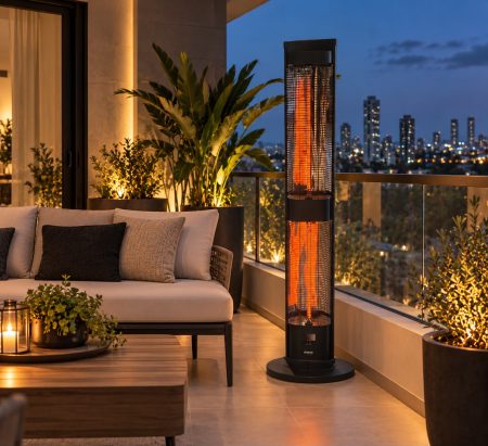 תנור עמוד אינפרא אדום | דגם TOWER HEAT 3000W תנור אינפרא אדום Volcan premium תנור אינפרא 2000W אבי שושן החוויה